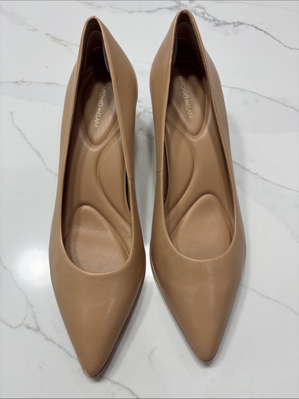 ANTONIO MELANI Beige Pointed-Toe Kitten Heel Pumps - Picture 3 of 14